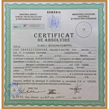 Certificat de manager in activitatea de turism